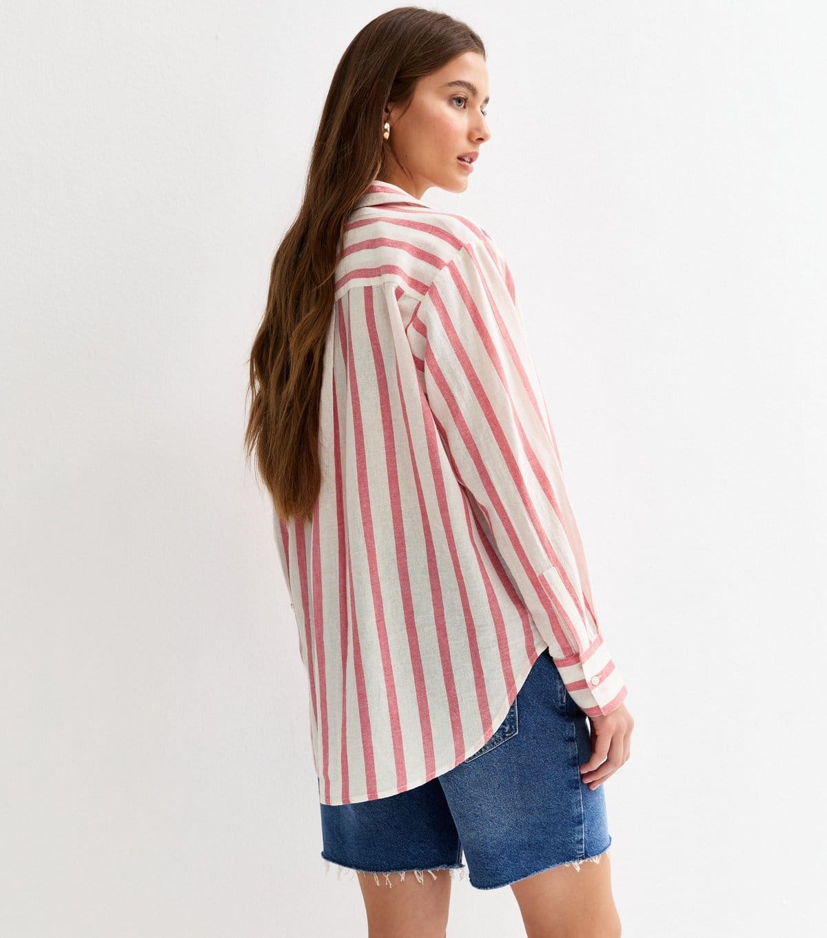 New Look Women's White and Pink Cotton Striped Long Sleeve Shirt New Look - 4