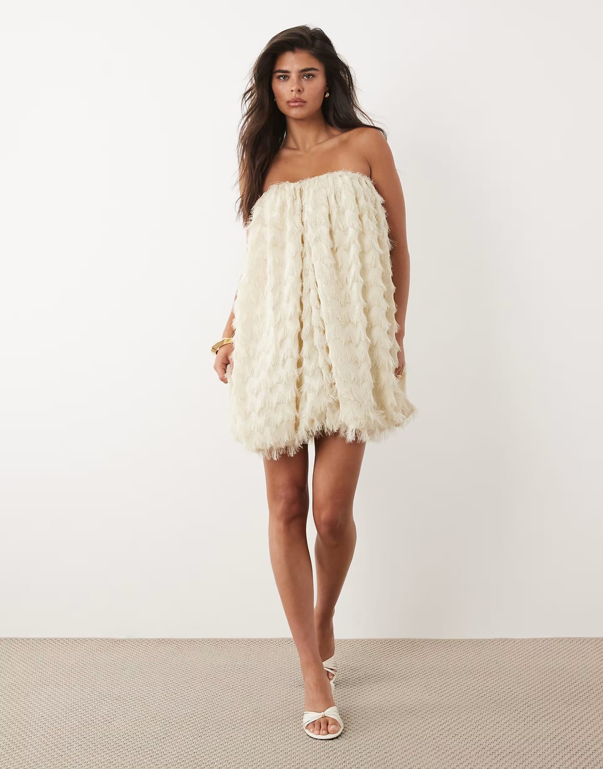 ASOS ASOS DESIGN wave textured bubble sweetheart neck mini dress in stone - 1