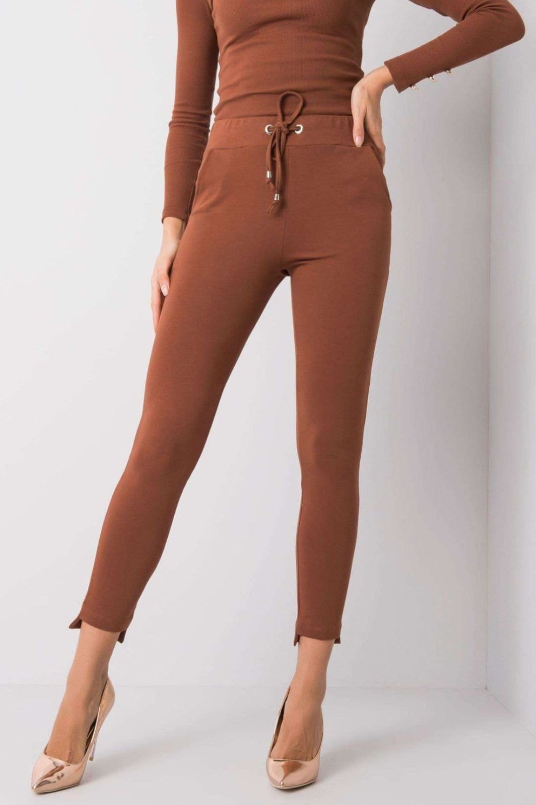Love Lace Brown Sweatpants with Tapered Waist and Tie Pockets