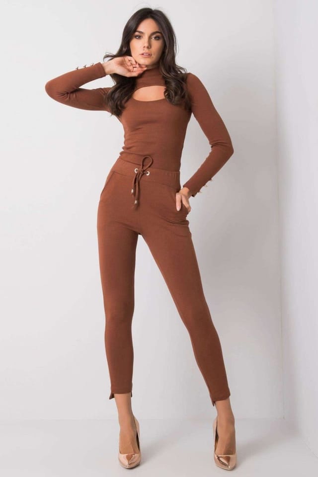 Love Lace Love Lace Women's Sweatpants Tapered Waist Tie Pockets in Brown - 2