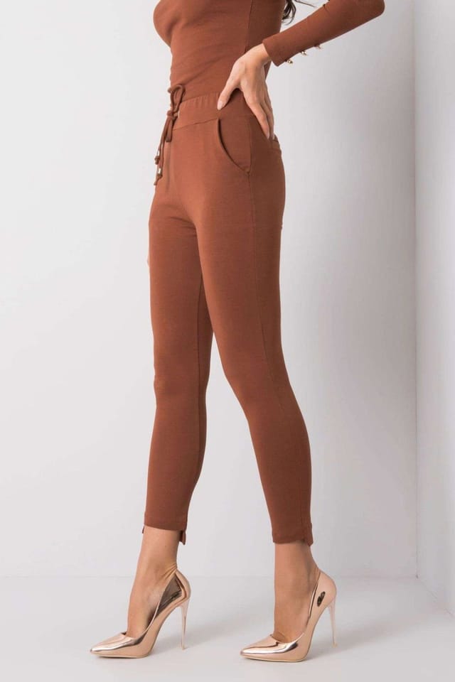 Love Lace Love Lace Women's Sweatpants Tapered Waist Tie Pockets in Brown - 3