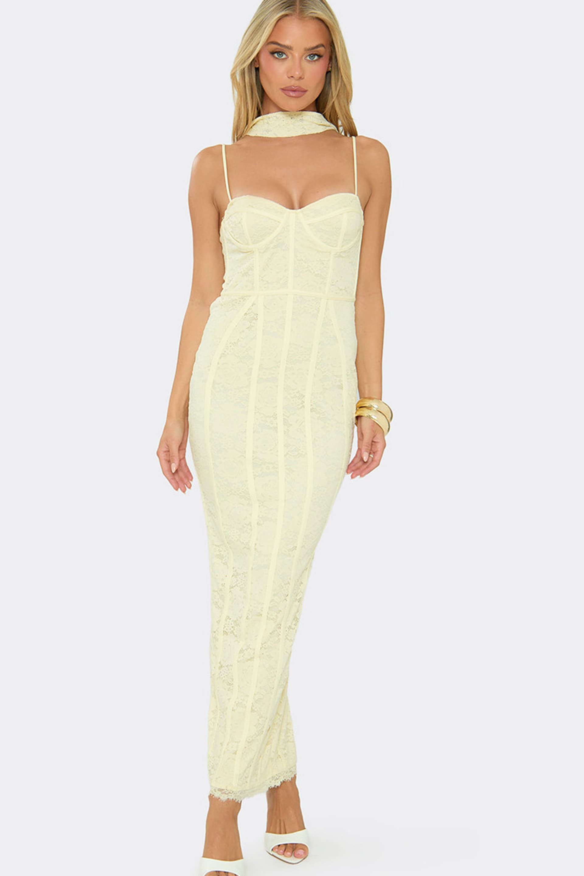 EGO EGO Women's Strappy Lace Midi Dress in Cream