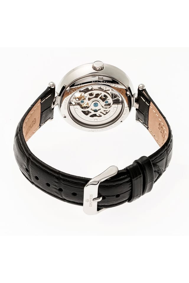 Empress Empress Women's Stella Automatic Semi-Skeleton MOP Leather-Band Watch in Black - 2