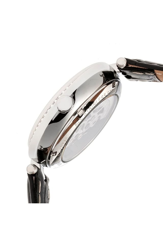Empress Empress Women's Stella Automatic Semi-Skeleton MOP Leather-Band Watch in Black - 3