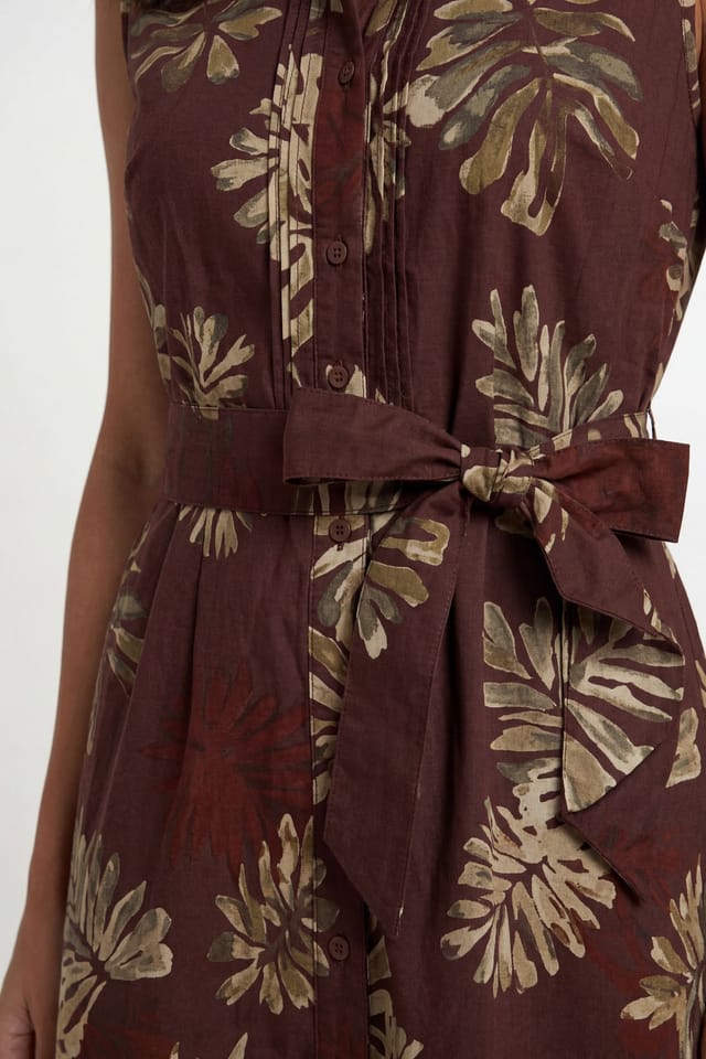 Wallis Wallis Women's Summer Cotton Palm Shirt Dress in Brown - 3