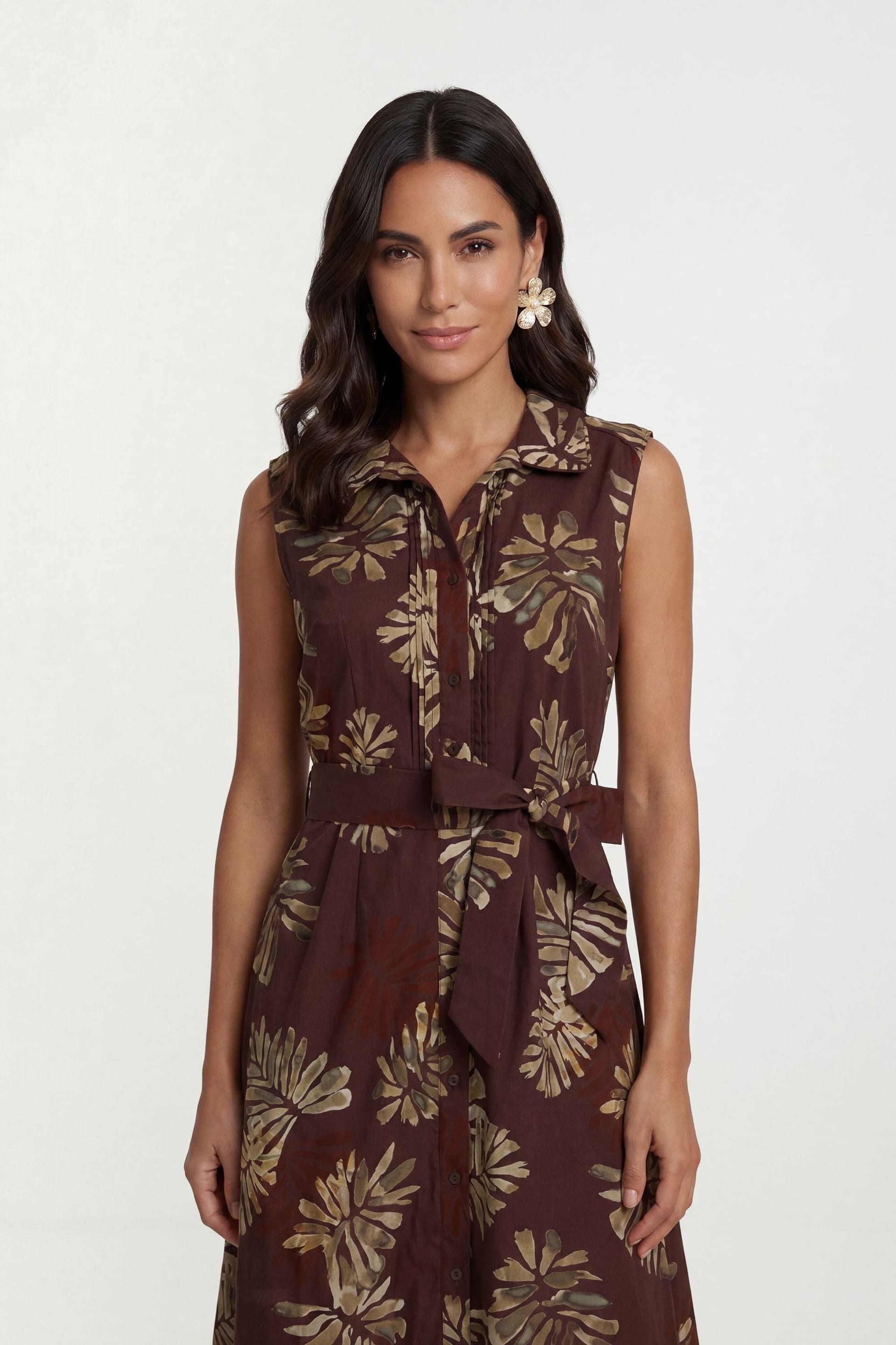 Wallis Wallis Women's Summer Cotton Palm Shirt Dress in Brown - 4