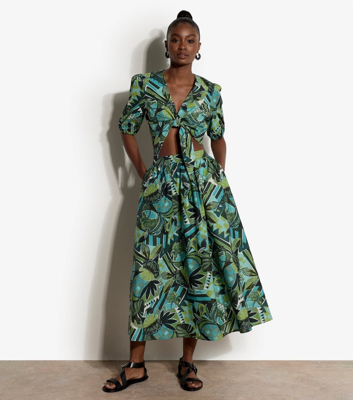 Apricot Women's Green Cotton Tropical Print Midi Skirt Apricot New Look