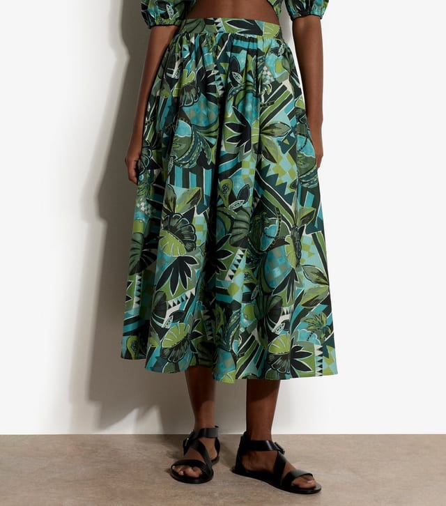 Apricot Women's Green Cotton Tropical Print Midi Skirt Apricot New Look - 2