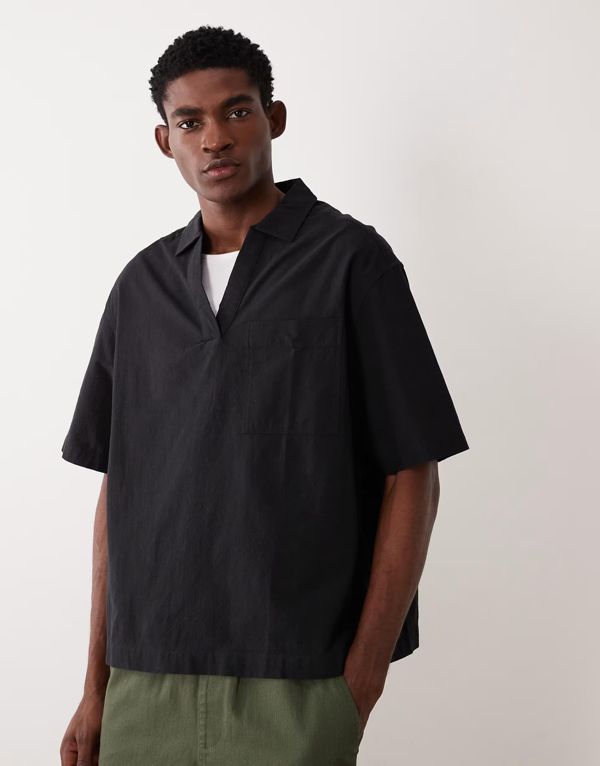 ASOS ASOS DESIGN oversized overhead textured shirt in black