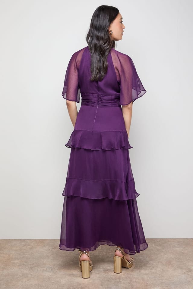 Oasis Oasis Women's Angel Sleeve Chiffon Frill Maxi Dress in Plum - 3