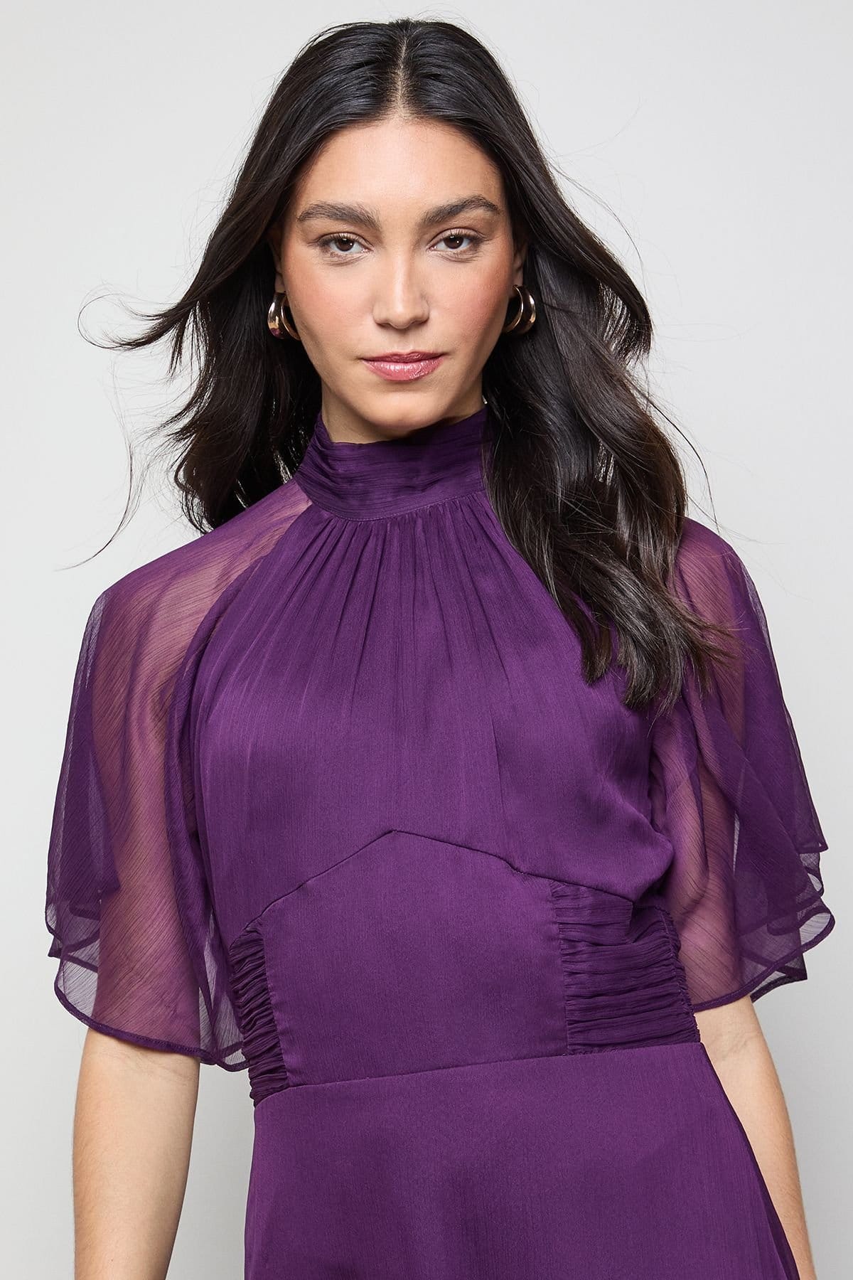 Oasis Oasis Women's Angel Sleeve Chiffon Frill Maxi Dress in Plum - 4