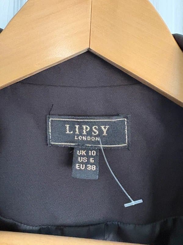 Lipsy Lipsy London Open Front Black Blazer Jacket UK 10 Tailored Smart Casual Work Office 3/4 Sleeve