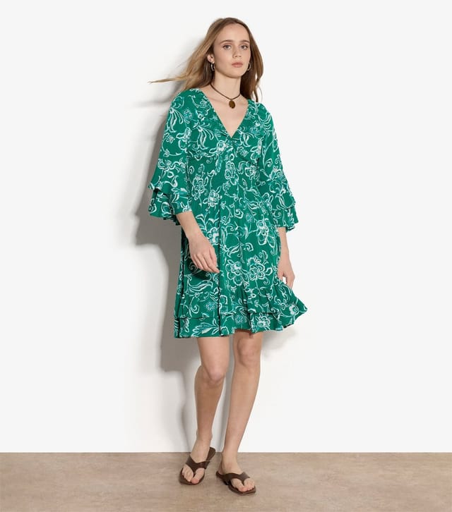 Apricot Women's Green Floral Print Smocked Ruffle Mini Dress Apricot New Look - 2