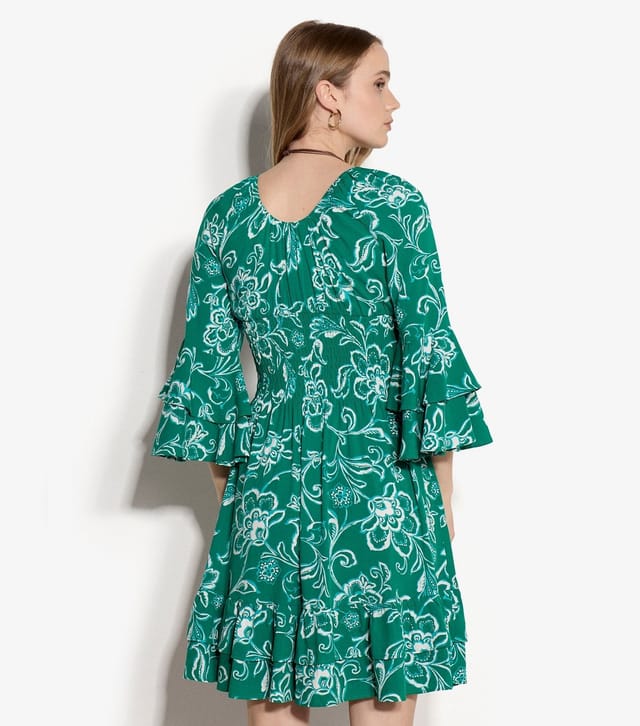 Apricot Women's Green Floral Print Smocked Ruffle Mini Dress Apricot New Look - 3