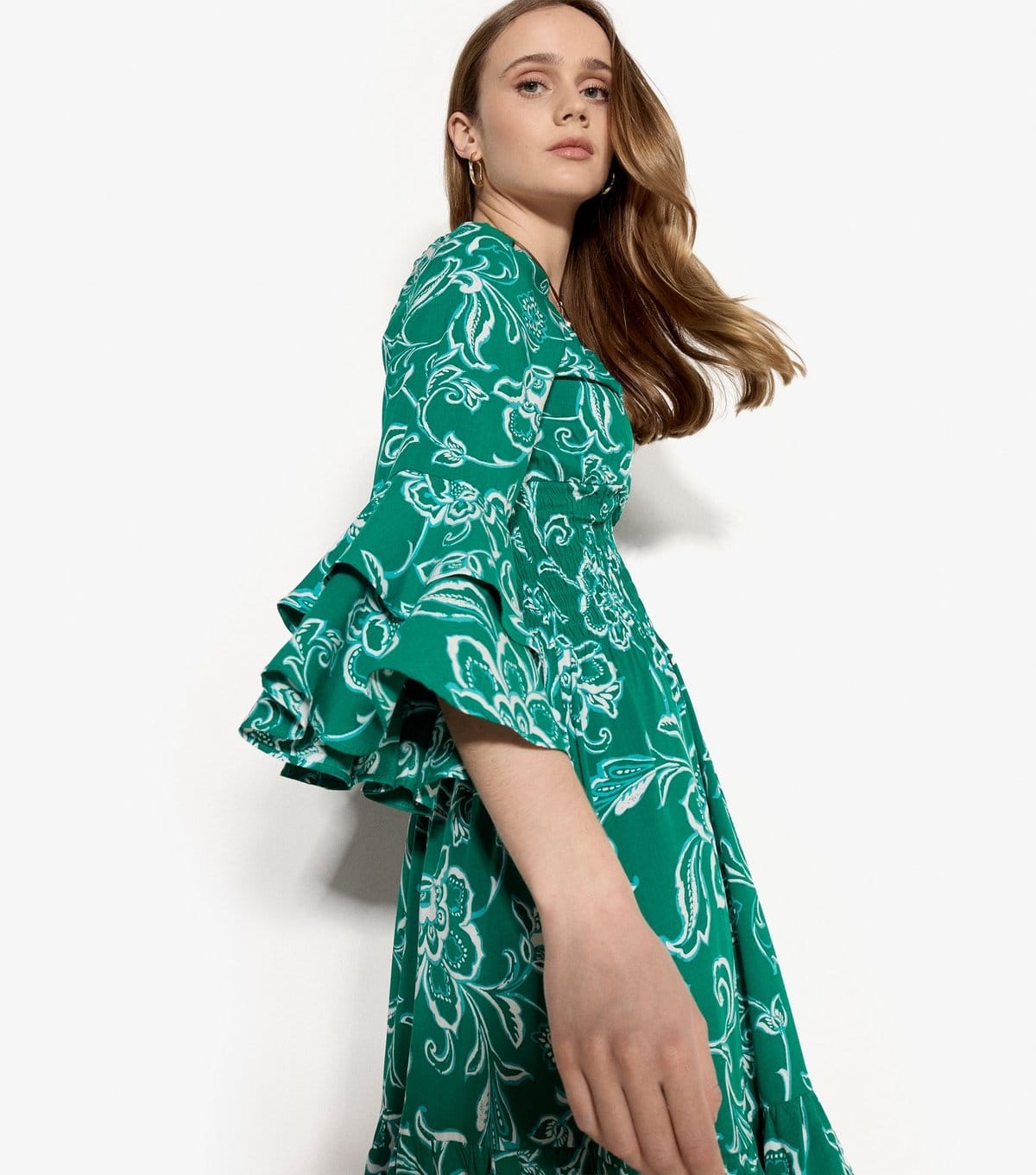 Apricot Women's Green Floral Print Smocked Ruffle Mini Dress Apricot New Look - 4