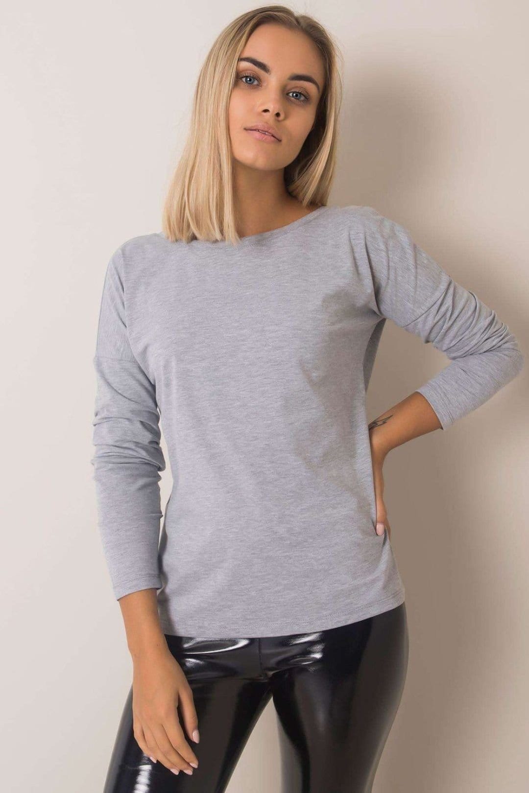 Love Lace Grey Cotton Long Sleeve Blouse