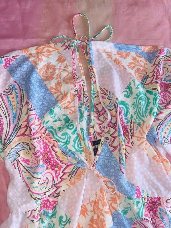 ASOS Design Cute boho blouse / coverup | patchwork ditsy print, tie back, bow details, balloon sleeve