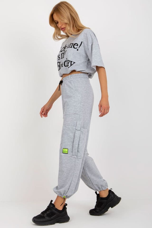 Love Lace Love Lace Women's Short Sleeve Blouse Pants Set in Grey - 2