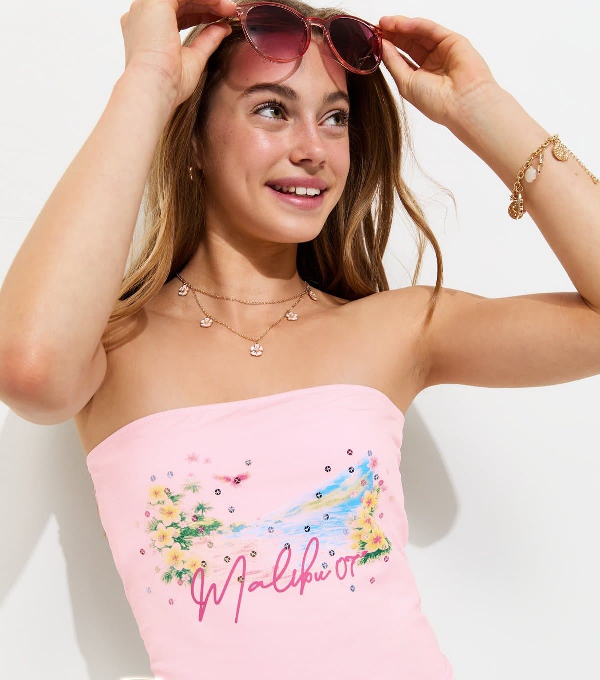New Look Girls' Light Pink Malibu 07 Sequin Bandeau Top New Look
