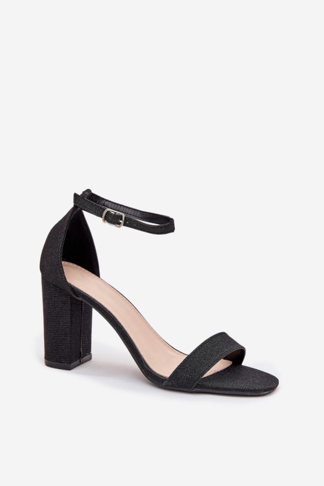 Love Lace Love Lace Women's Shiny Glitter Column Heel Sandals with Adjustable Buckle in Black - 2