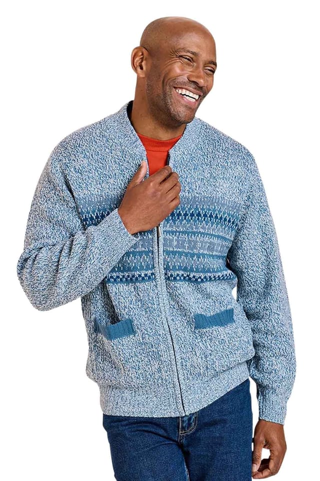Tootal Tootal Men's Horizontal Jacquard Zip Cardigan in Blue - 2