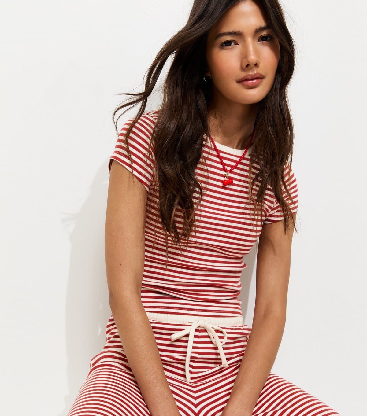 New Look Women's Red Striped Baby Tee T-Shirt New Look