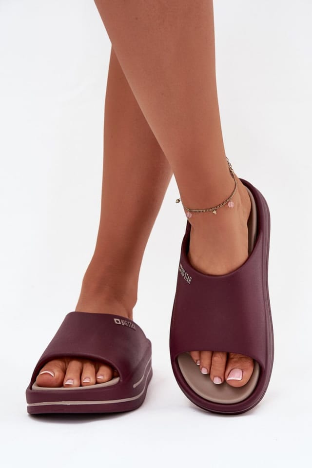 Love Lace Love Lace Women's Big Star Soft Foam High Sole Flip Flops Summer Beach Casual in Burgundy - 3