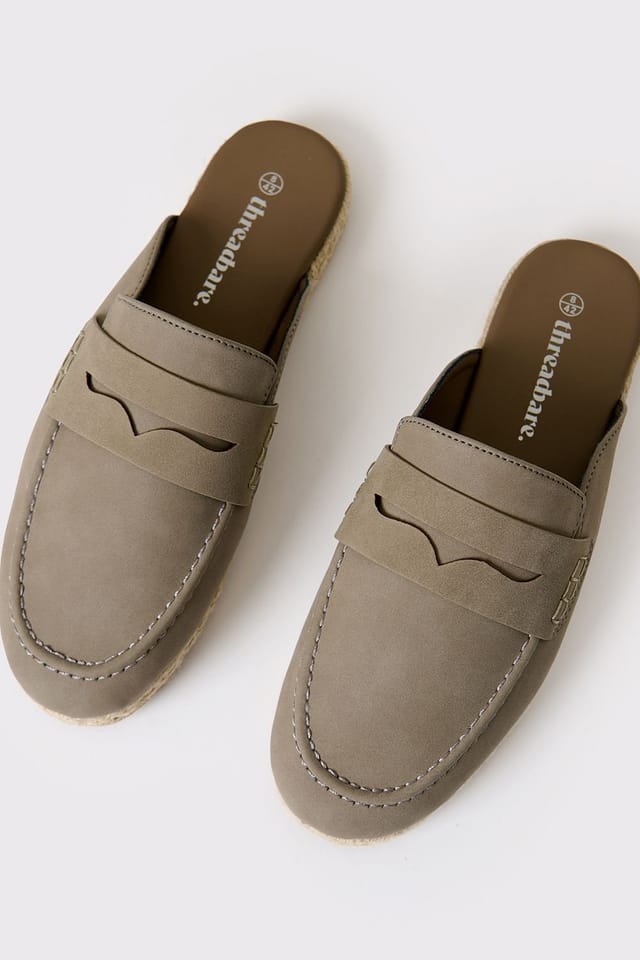 Threadbare Threadbare Men's Faux Suede Penny Loafer Sandals in Taupe - 2