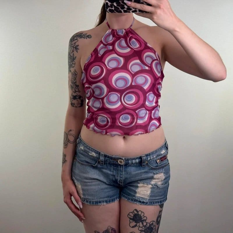 New Look Purple & Pink Mesh Halter Neck Top
