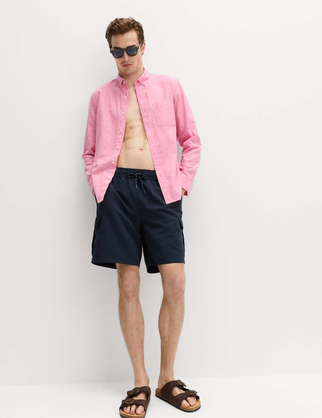 Marks & Spencer M&S Regular Fit Cotton Linen Blend Shirt Pink