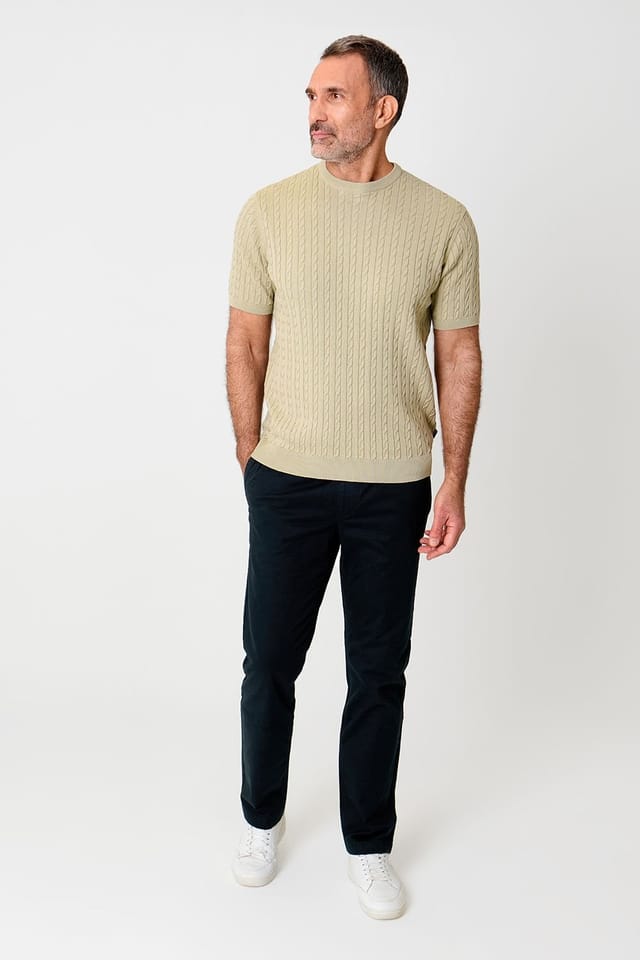 Saltwell Saltwell Men's Cable Knit Crew Neck T-Shirt in Stone - 3