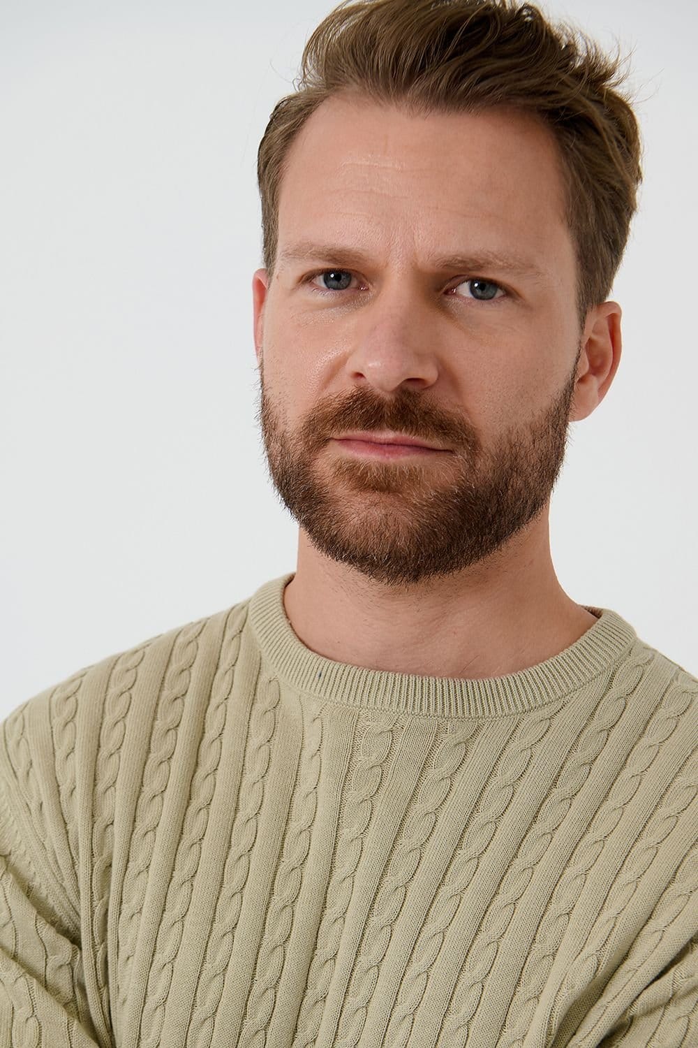 Saltwell Saltwell Men's Cable Knit Crew Neck T-Shirt in Stone - 4