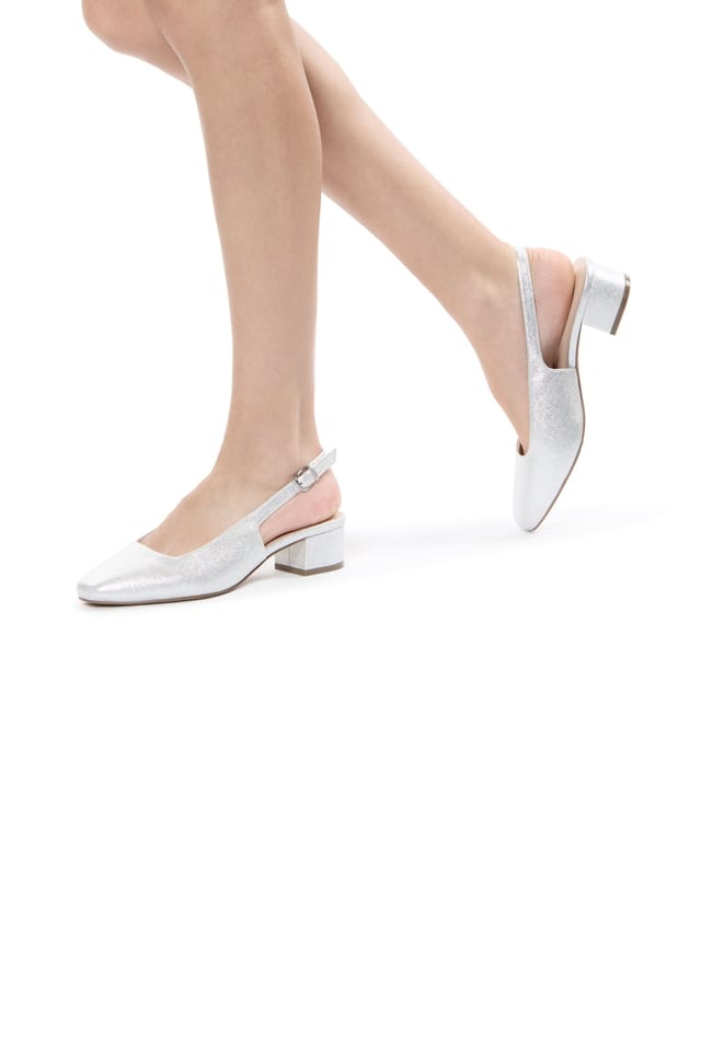 Paradox London Paradox London Women's Giulietta' Wide Fit Square Toe Block Heel Slingback Shoes in Silver - 2