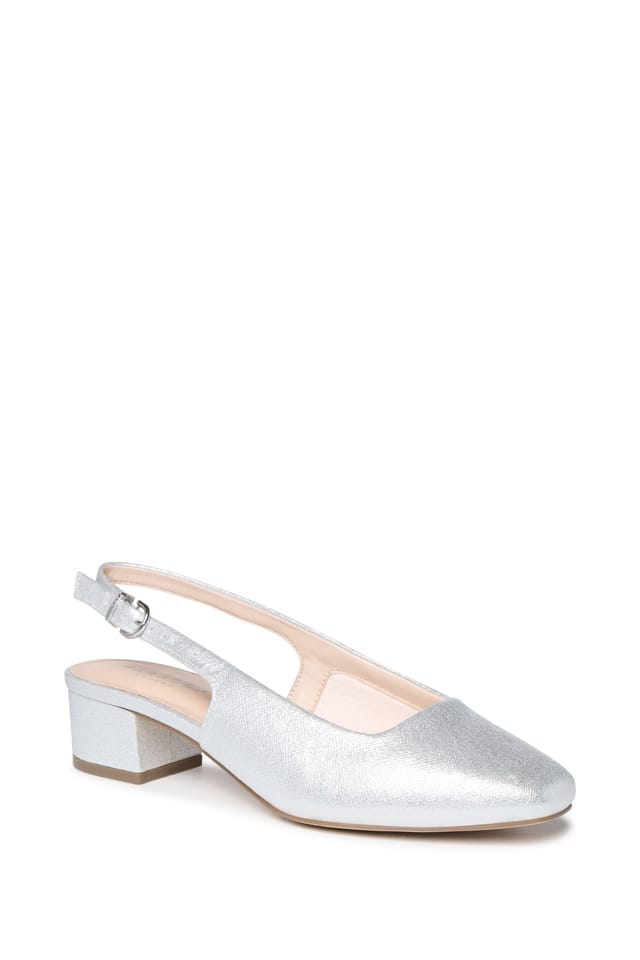 Paradox London Paradox London Women's Giulietta' Wide Fit Square Toe Block Heel Slingback Shoes in Silver - 3