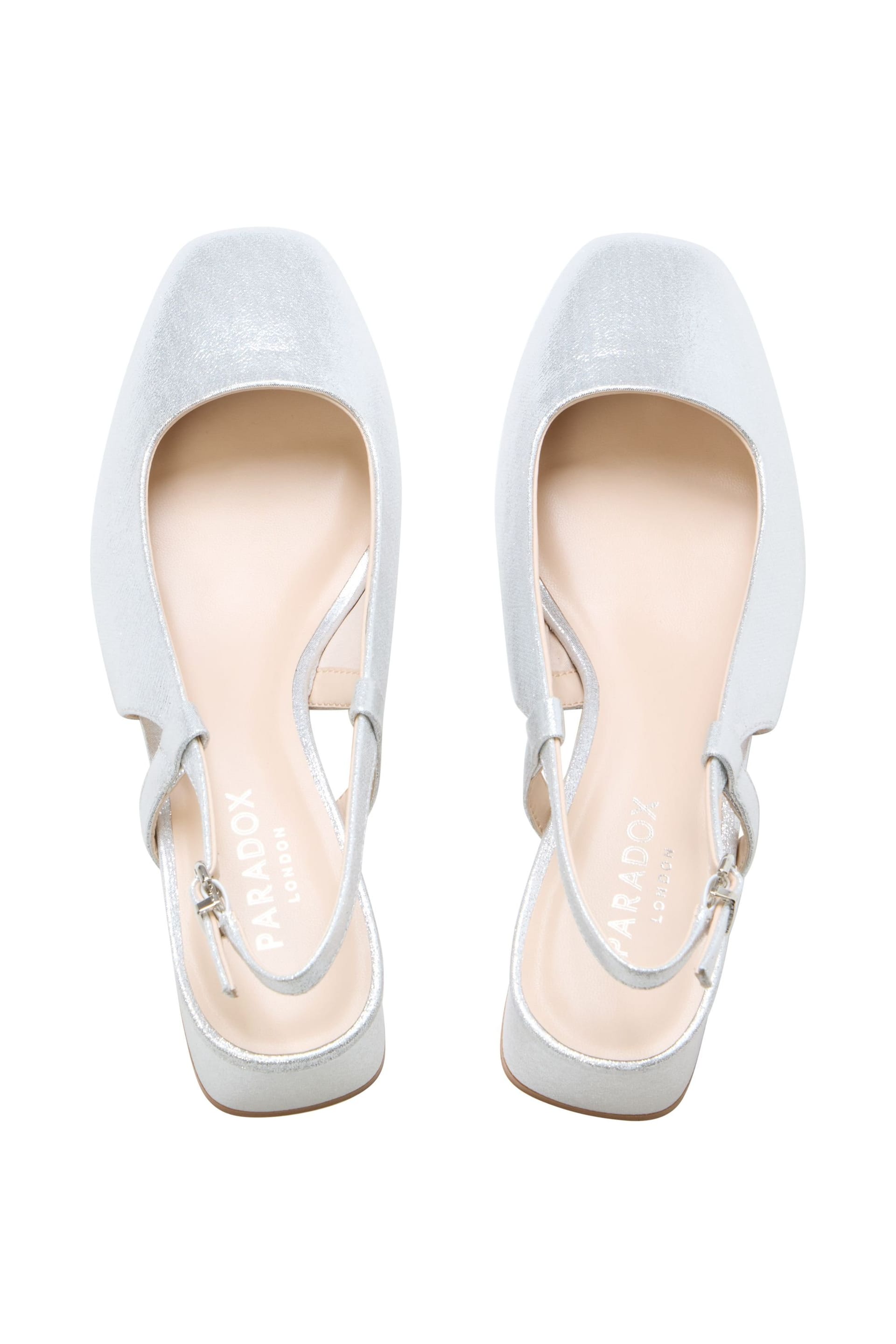 Paradox London Paradox London Women's Giulietta' Wide Fit Square Toe Block Heel Slingback Shoes in Silver - 4