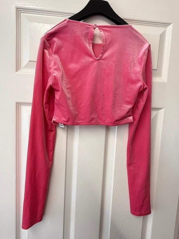 Bershka Bershka Pink Velvet Cut-Out Crop Top – Size M