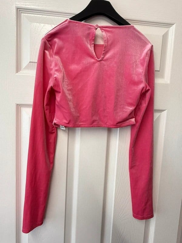 Bershka Pink Velvet Cut-Out Crop Top – Size M