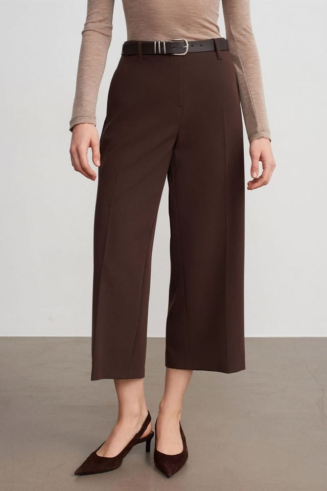 Dilvin Dilvin Women's High-Waist Belted Crepe Culottes in Chocolate - 3