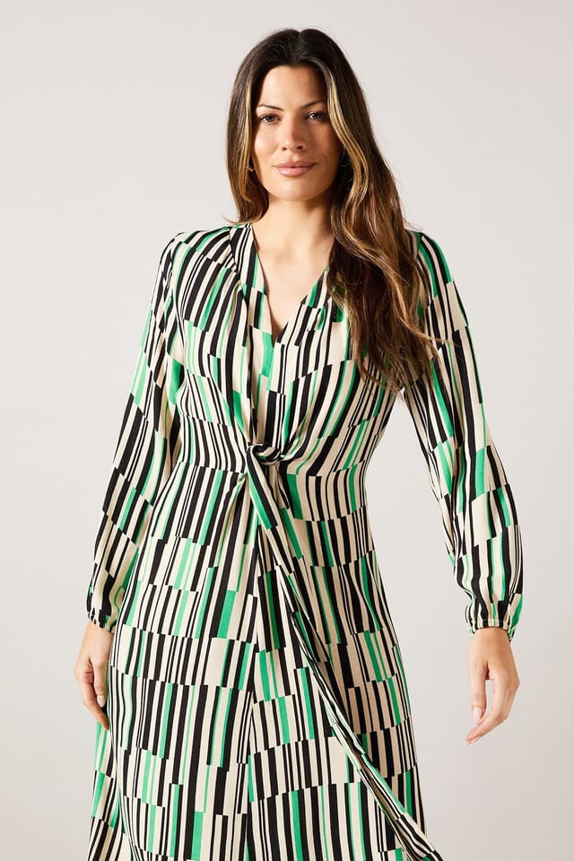 Wallis Wallis Women's Green Geo Tie Front Midi Dress - 2