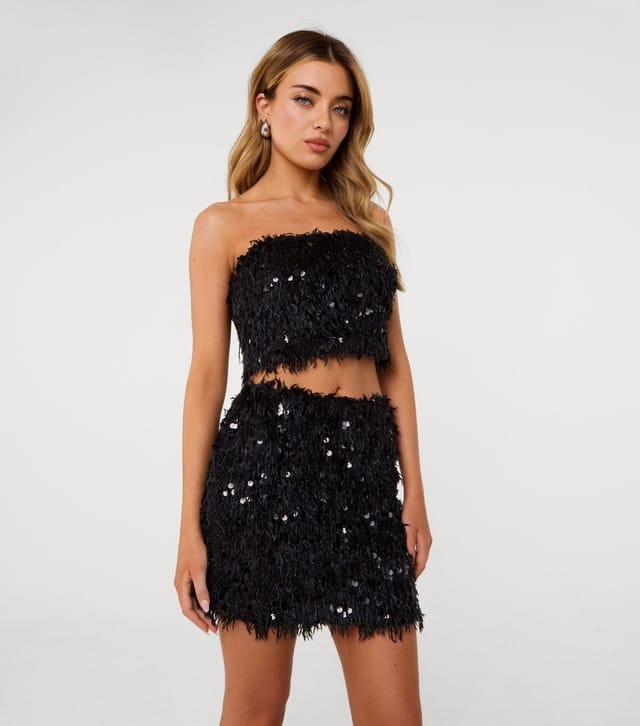 Pink Vanilla Women's Black Feather Sequin Bandeau Top Pink Vanilla New Look - 3