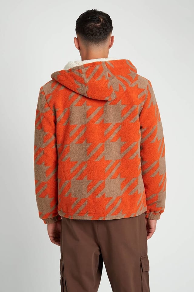 Native Youth Native Youth Men's Borg Lined Houndstooth Zip Hooded Jacket in Orange - 2