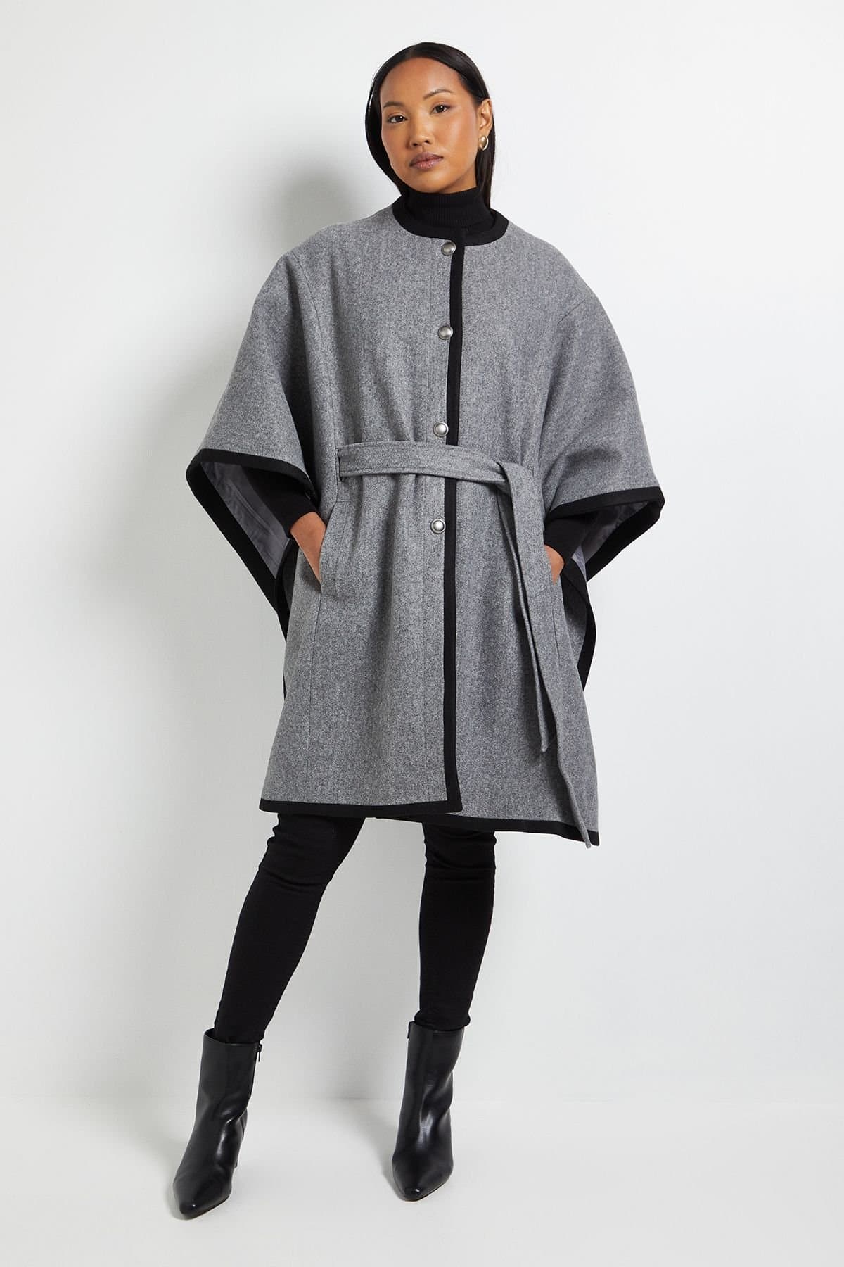 Wallis Wallis Women's Principles by Contrast Cape Coat in Dark Grey