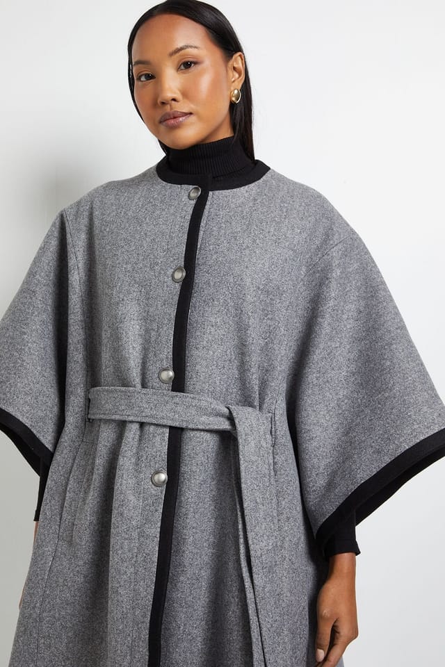 Wallis Wallis Women's Principles by Contrast Cape Coat in Dark Grey - 2