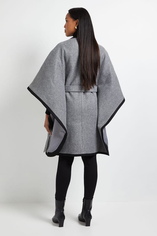 Wallis Wallis Women's Principles by Contrast Cape Coat in Dark Grey - 3