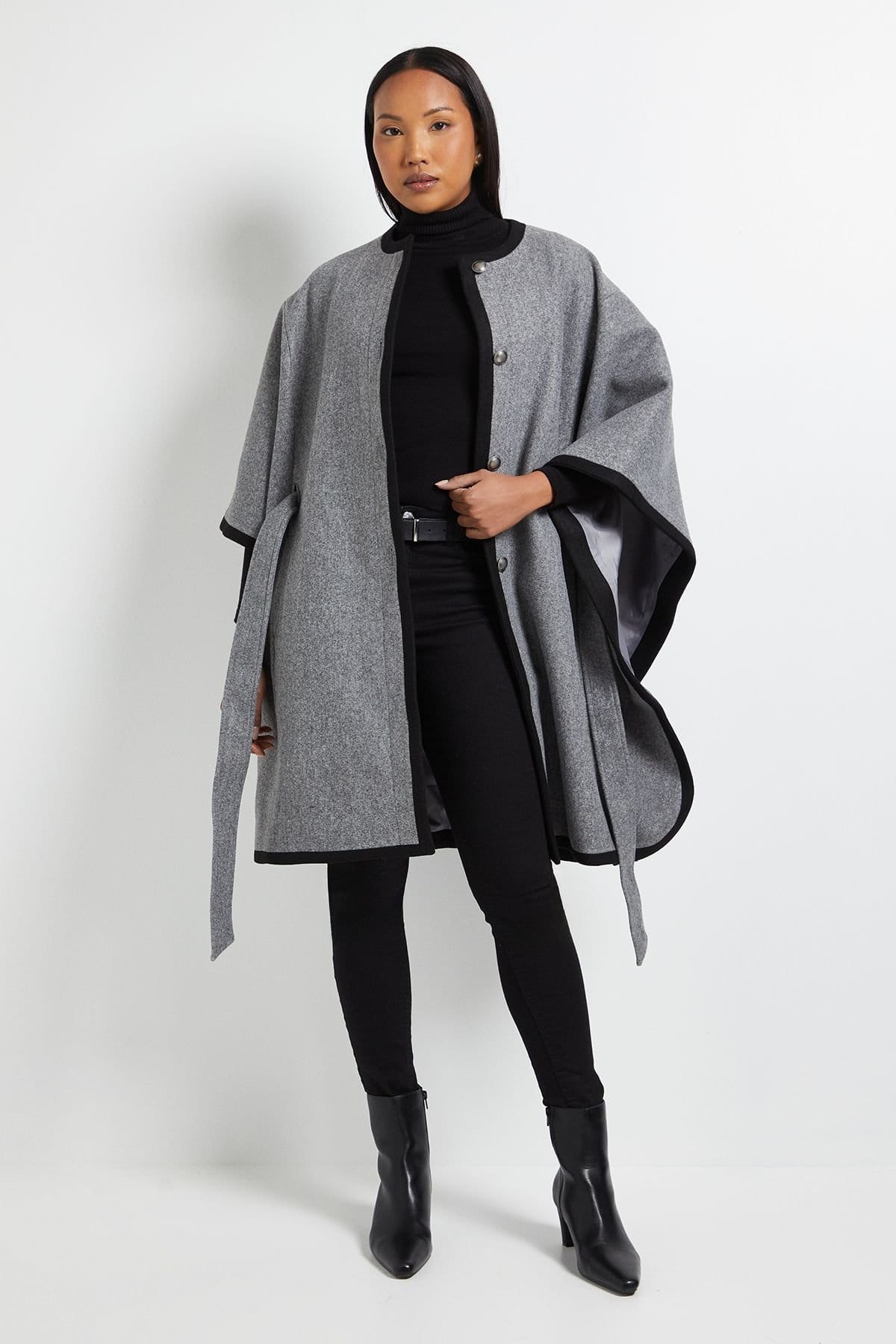 Wallis Wallis Women's Principles by Contrast Cape Coat in Dark Grey - 4