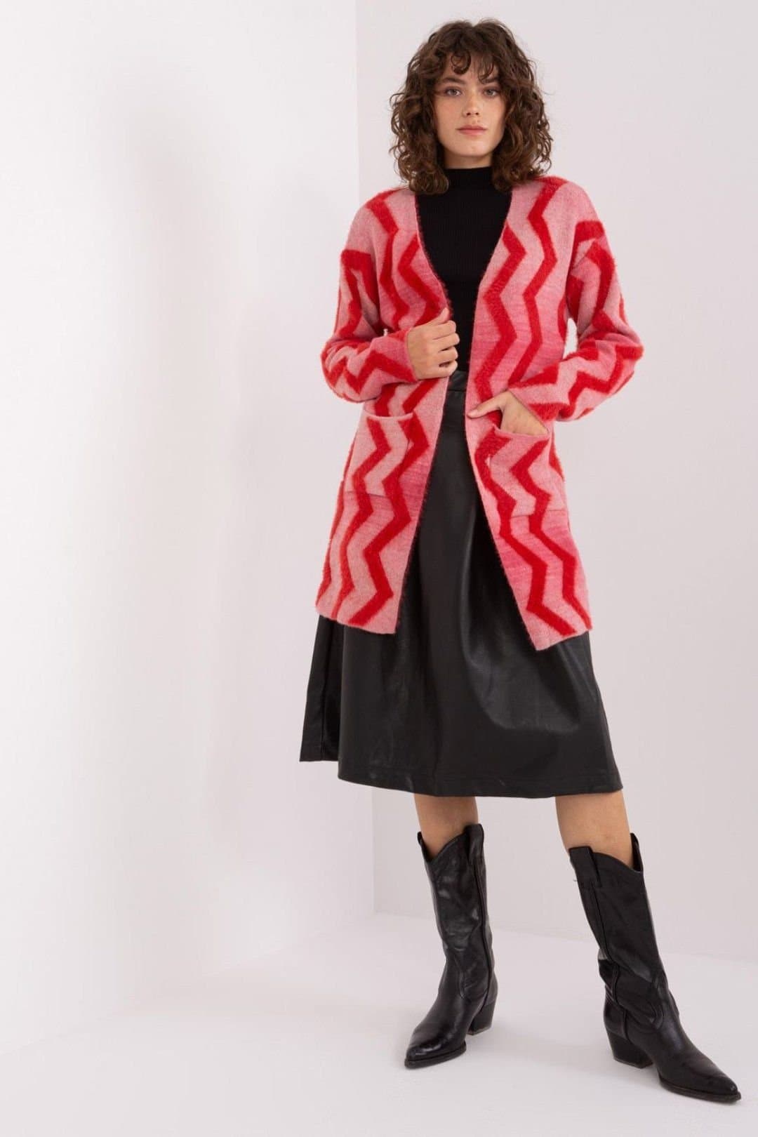 Love Lace Love Lace Women's Geometric Pattern Soft Knit Cardigan in Red