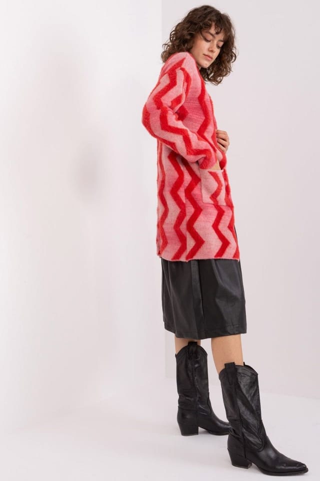 Love Lace Love Lace Women's Geometric Pattern Soft Knit Cardigan in Red - 2