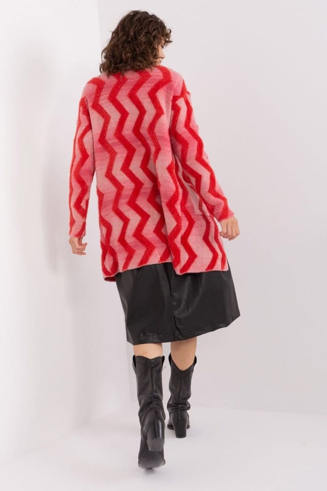 Love Lace Love Lace Women's Geometric Pattern Soft Knit Cardigan in Red - 3