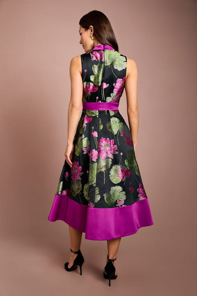 Coast Coast Women's Jacquard Sleeveless Midi Dress With Satin Waistband in Green - 3