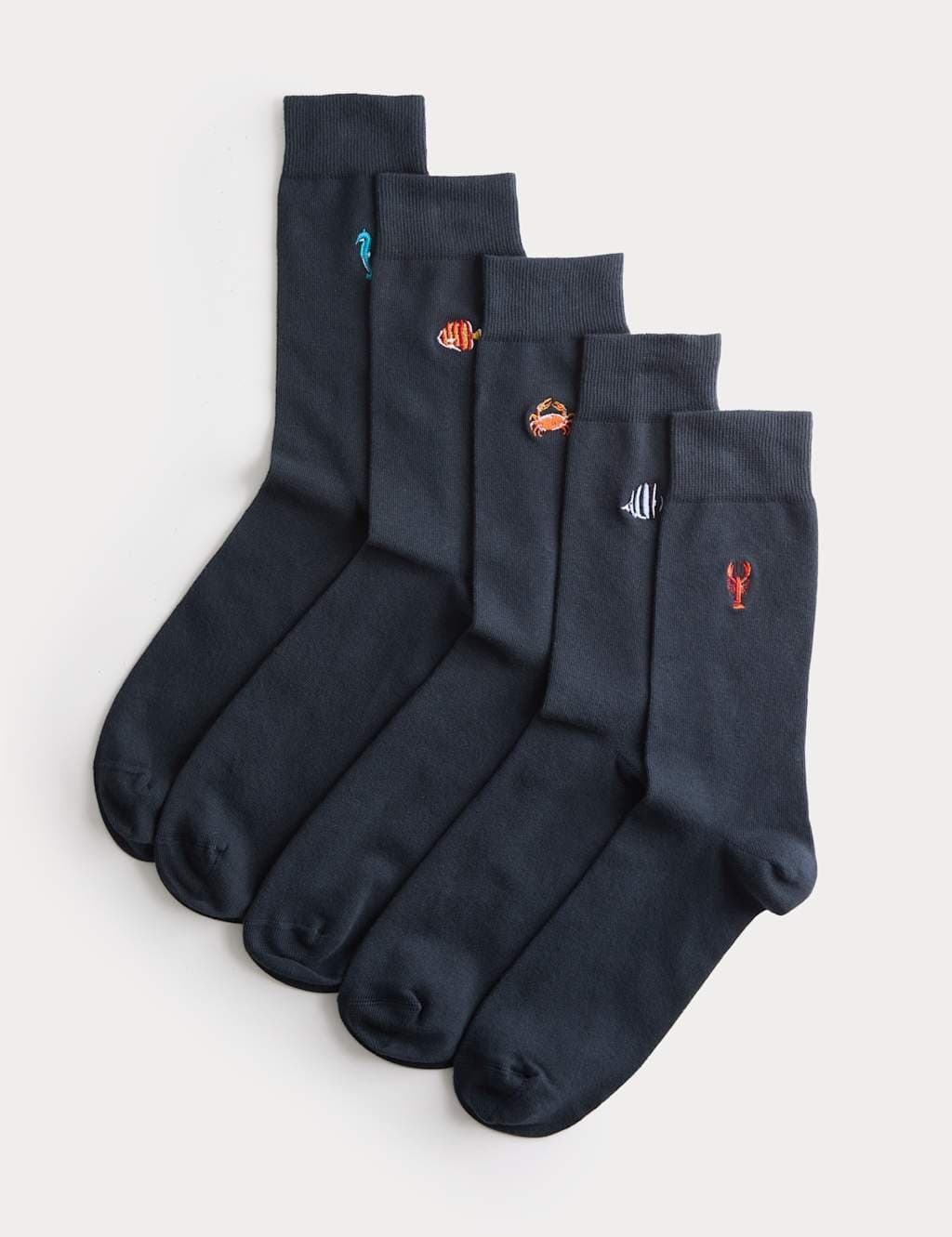 Marks & Spencer M&S 5 Pack Cool & Fresh™ Sea Creatures Cotton Rich Socks Navy Mix